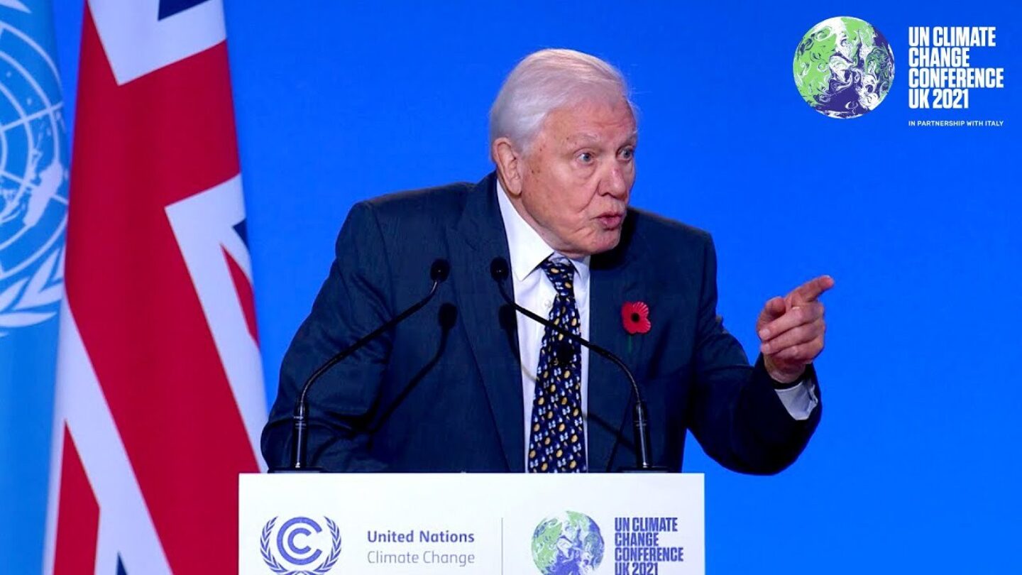 Sir David Attenborough making a speech at COP26 in Glasgow